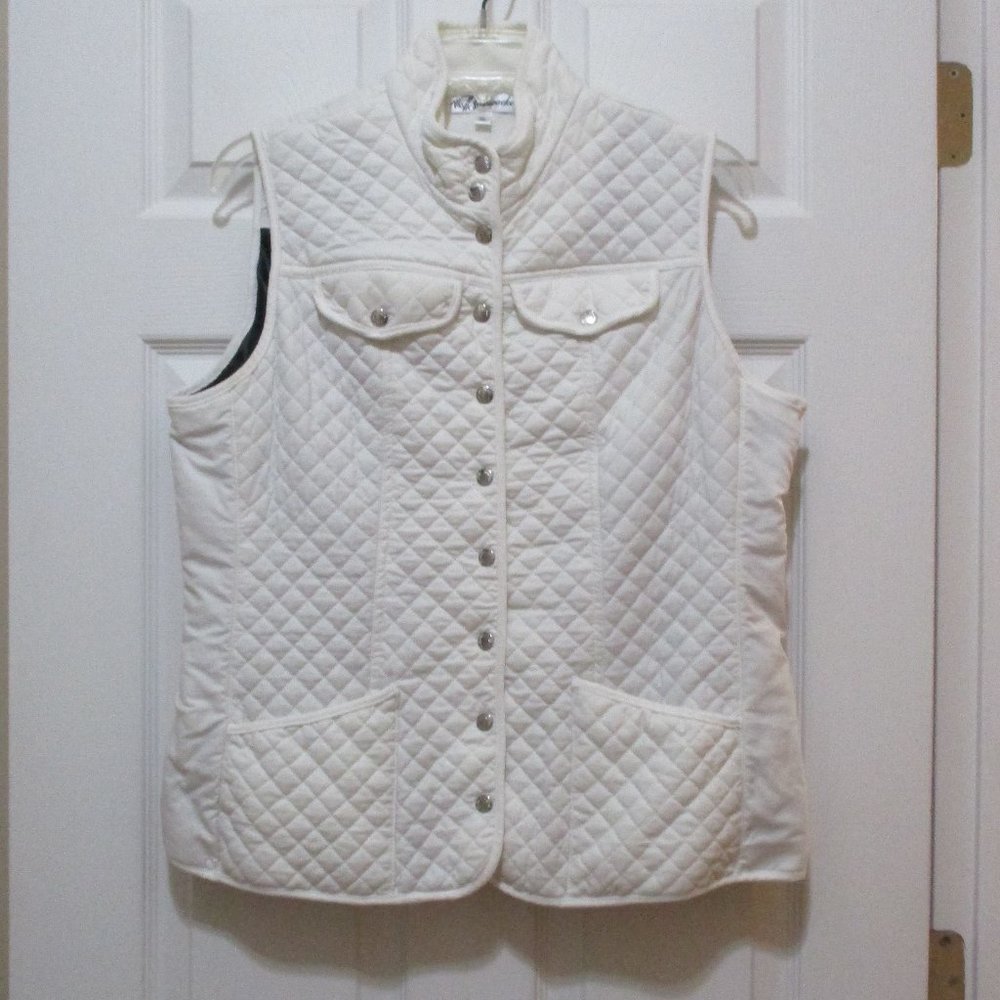 Lightweight White Quilted Vest sz L Stretch Cotton